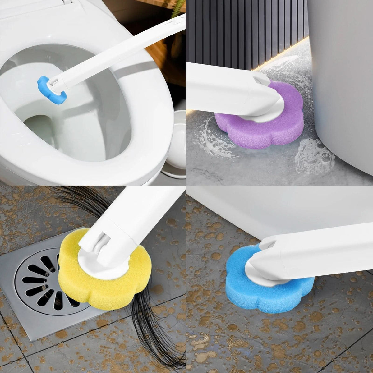 Toilet Brush Set Disposable Heads 360-Degree Cleaning Long Handle