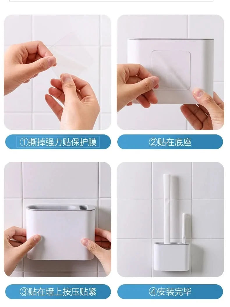 Toilet Brush Set Flat Silicone Head Ventilated Holder