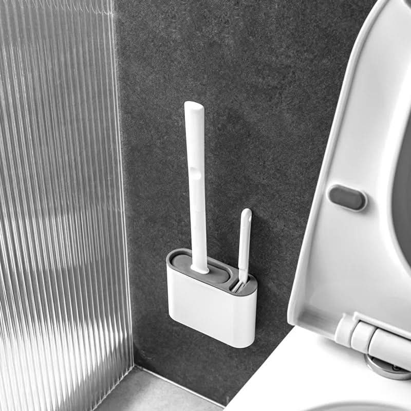 Toilet Brush Set Flat Silicone Head Ventilated Holder