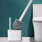 Toilet Brush Set Flat Silicone Head Ventilated Holder