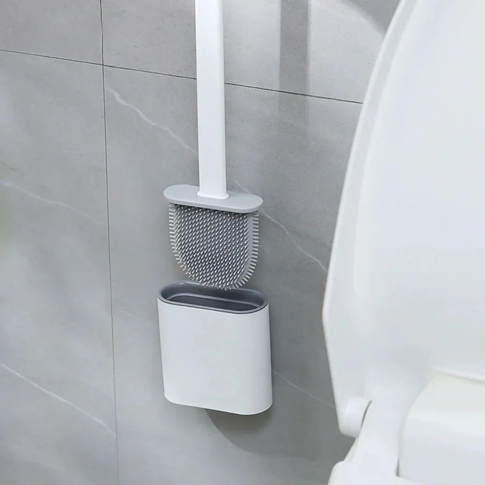Toilet Brush Set Flexible Silicone Head & Wall Mount