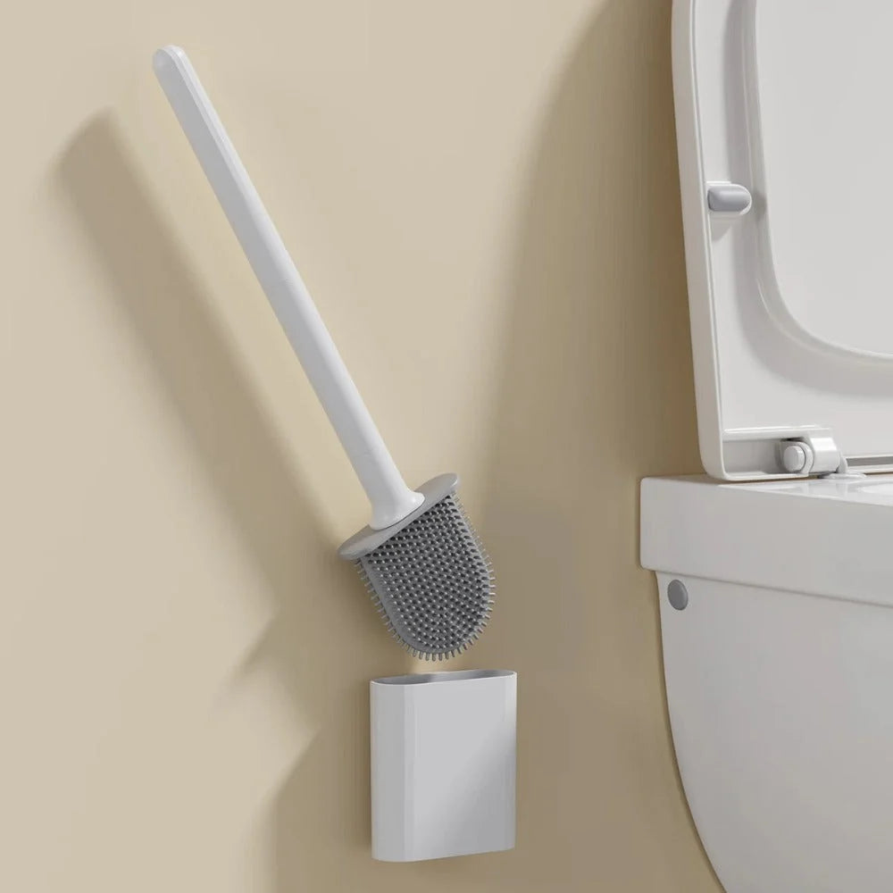 Toilet Brush Set Flexible Silicone Head & Wall Mount