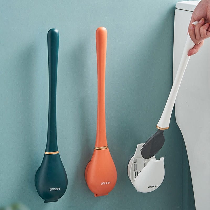 Toilet Brush Silicone Flat Head Wall Mount Drip Tray