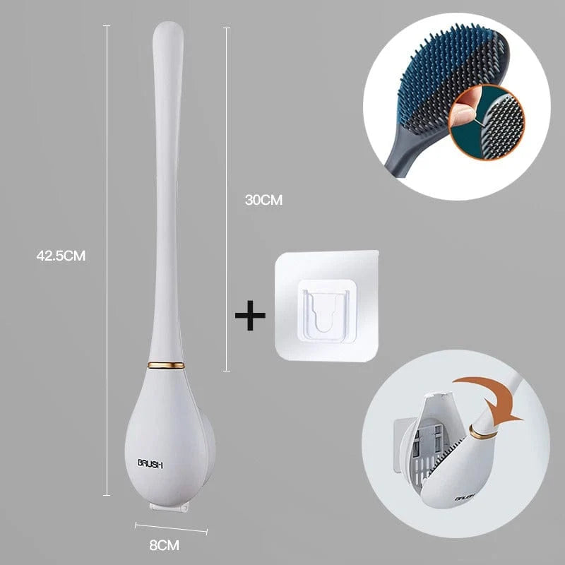 Toilet Brush Silicone Flat Head Wall Mount Drip Tray