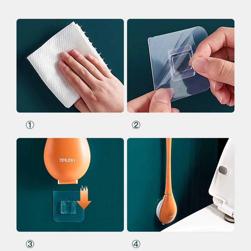 Toilet Brush Silicone Flat Head Wall Mount Drip Tray