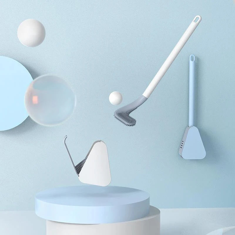 Toilet Brush Wall-Mounted Drip-Away Holder Deep-Reaching Bristles