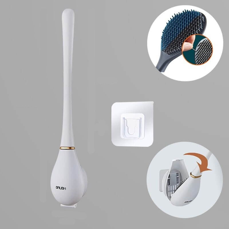 Toilet Brush Wall-Mounted Flexible Silicone Quick-Dry Holder
