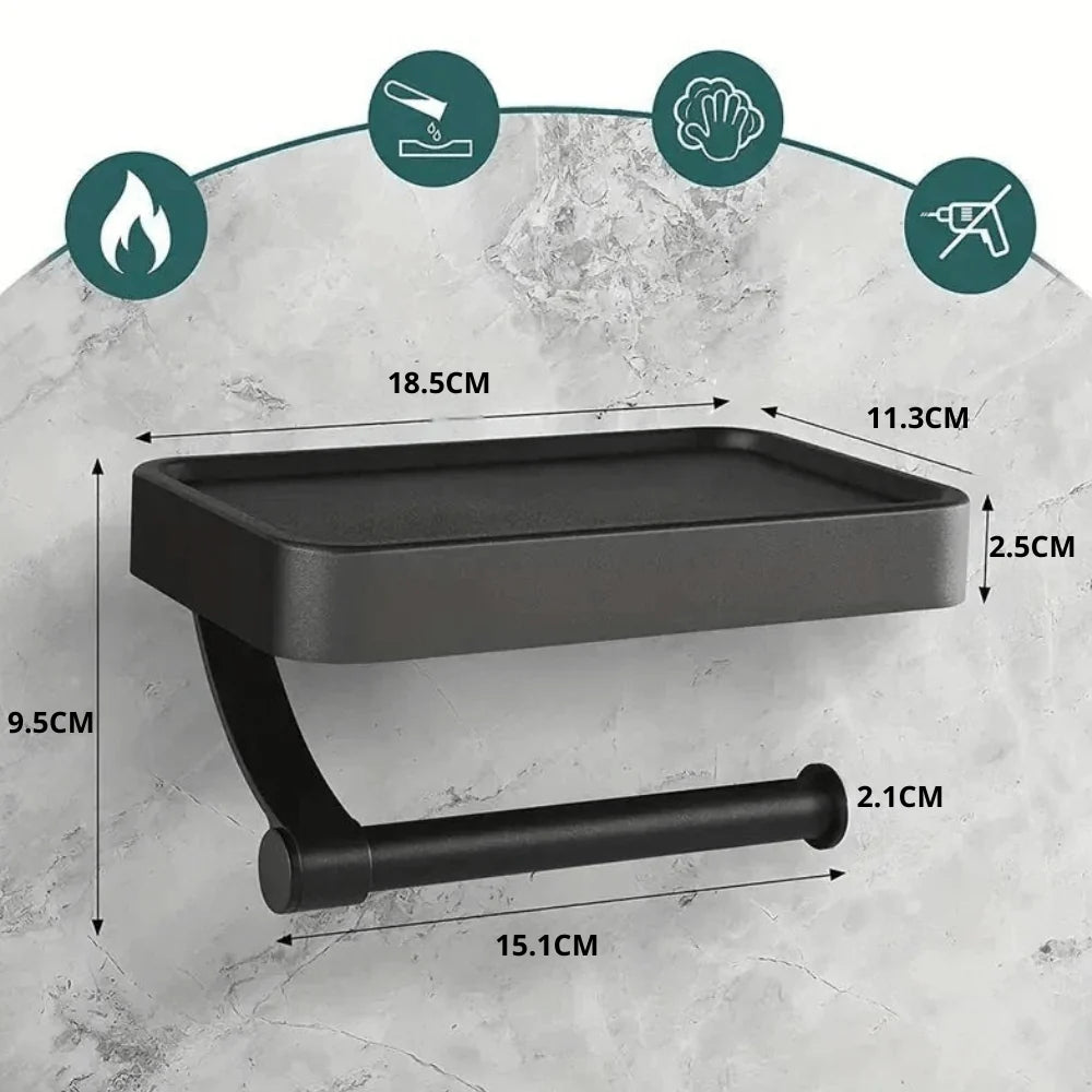 Toilet Paper Holder Integrated Shelf Drill-Free Stainless Steel