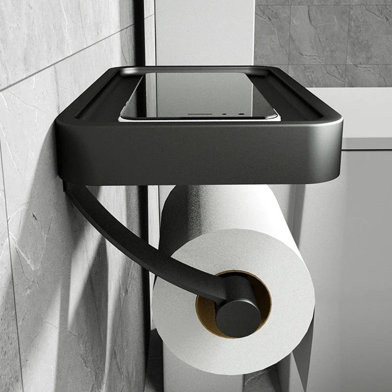 Toilet Paper Holder Integrated Shelf No-Drill Stainless Steel