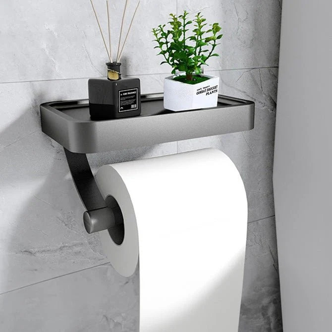 Toilet Paper Holder Integrated Shelf No-Drill Stainless Steel