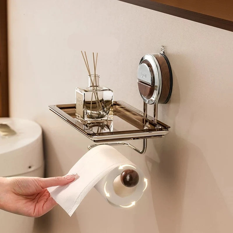 Toilet Paper Holder No-Drill Suction Stainless Steel