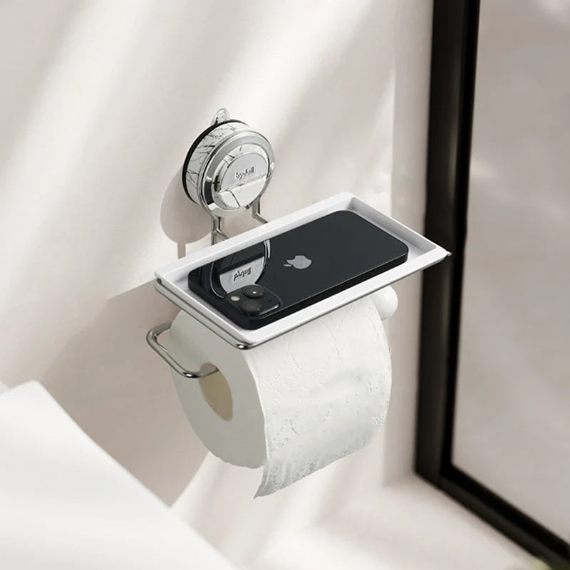 Toilet Paper Holder No-Drill Suction Stainless Steel