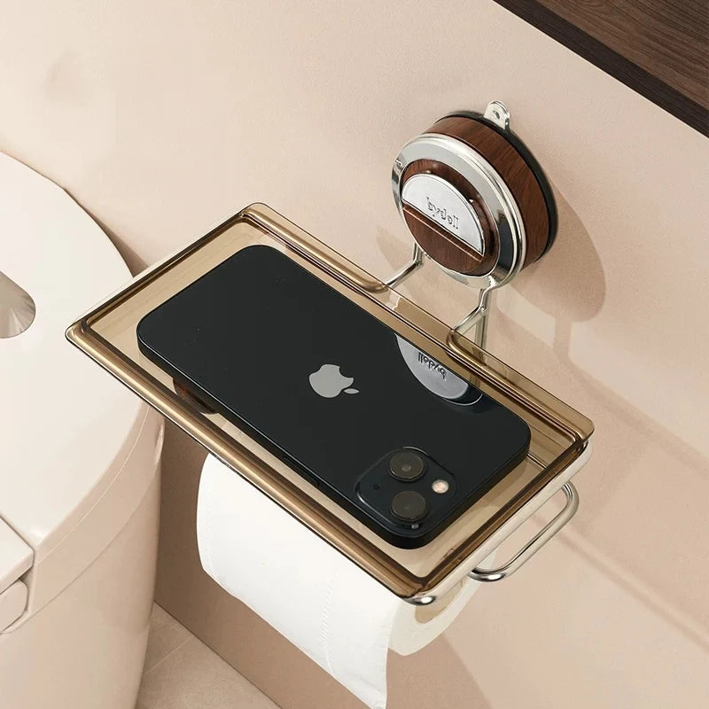Toilet Paper Holder No-Drill Suction Stainless Steel