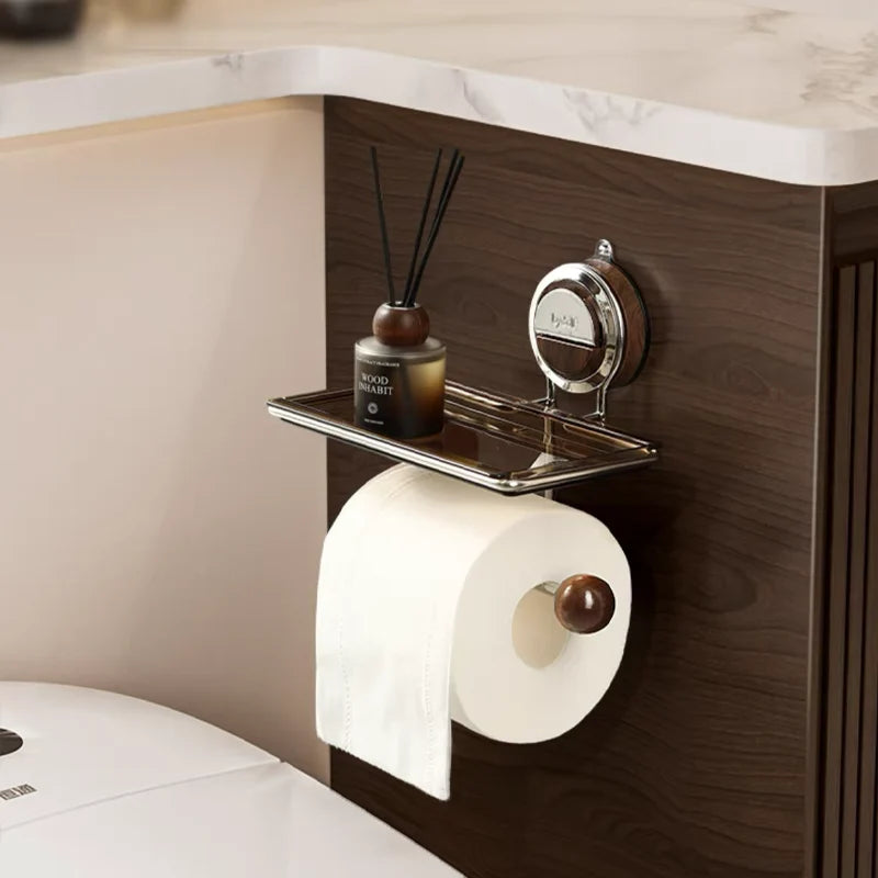 Toilet Paper Holder No-Drill Suction Stainless Steel