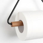 Toilet Paper Holder Set Wall-Mounted Wood & Metal
