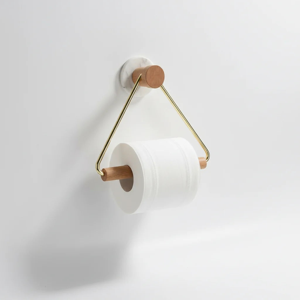 Toilet Paper Holder Set Wall-Mounted Wood & Metal