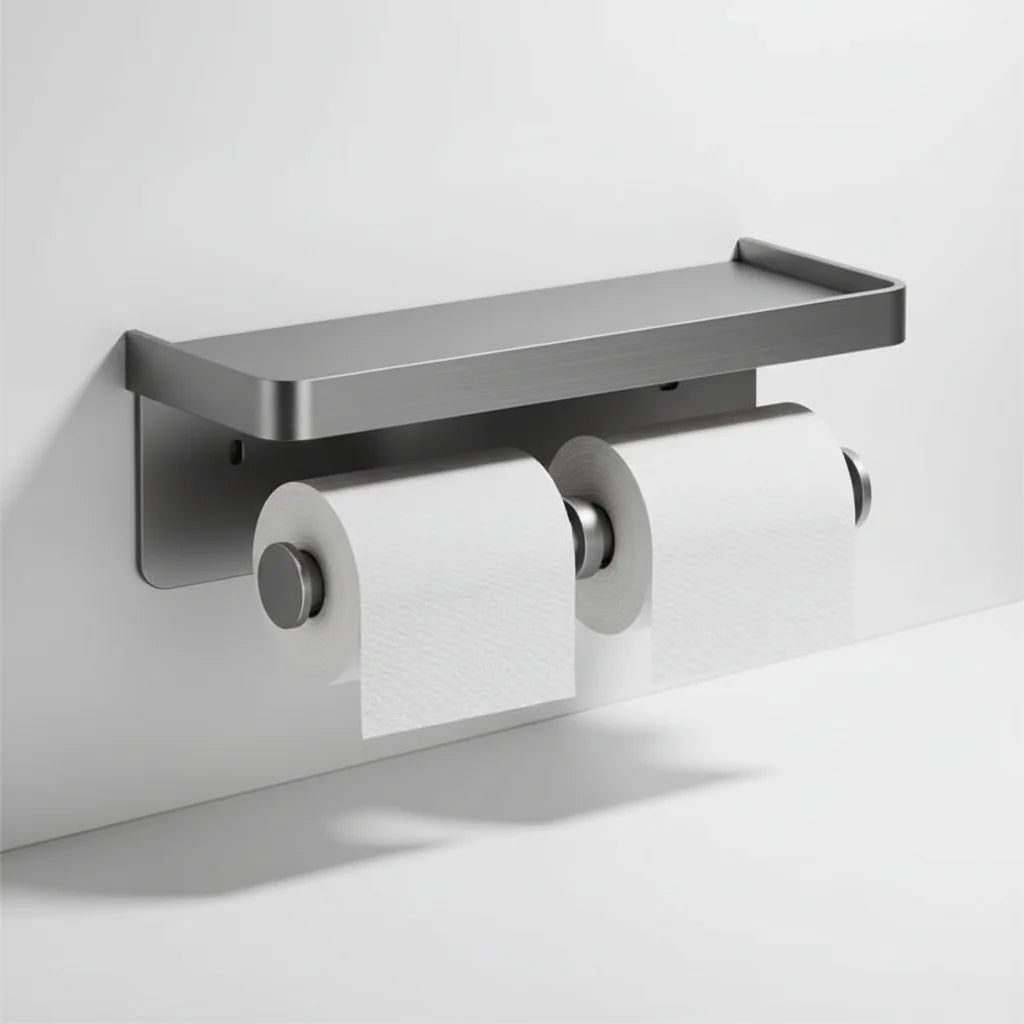 Toilet Paper Holder Space-Saving Wall-Mounted Aluminum Shelf