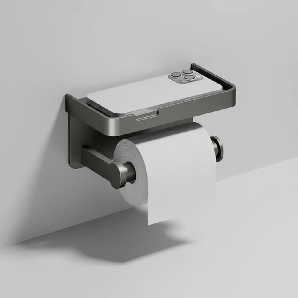 Toilet Paper Holder Space-Saving Wall-Mounted Aluminum Shelf