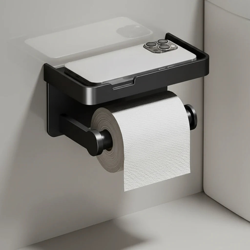 Toilet Paper Holder Space-Saving Wall-Mounted Aluminum Shelf