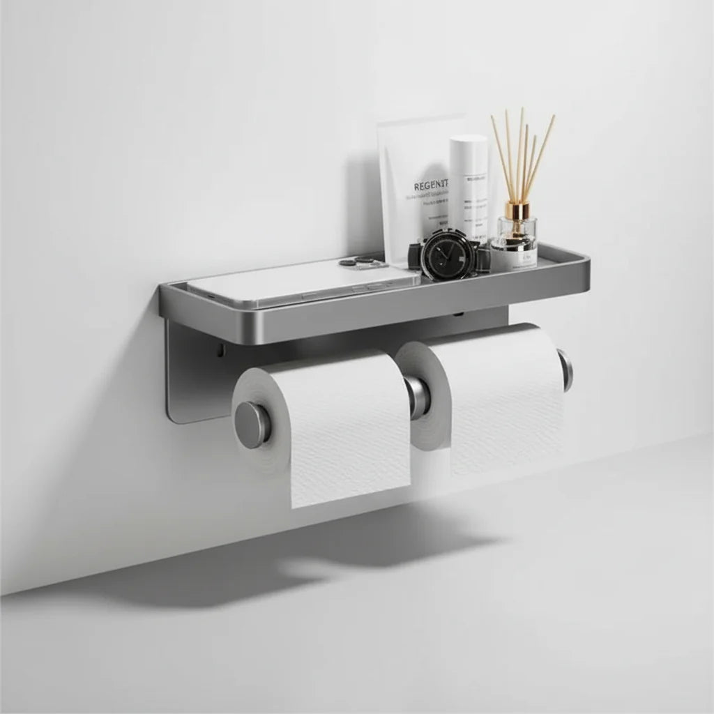 Toilet Paper Holder Space-Saving Wall-Mounted Aluminum Shelf