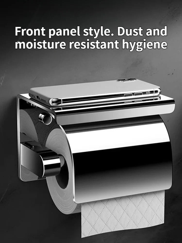 Toilet Paper Holder Stainless Steel Top Shelf & Flap