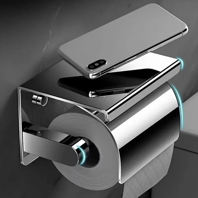 Toilet Paper Holder Stainless Steel Top Shelf & Flap