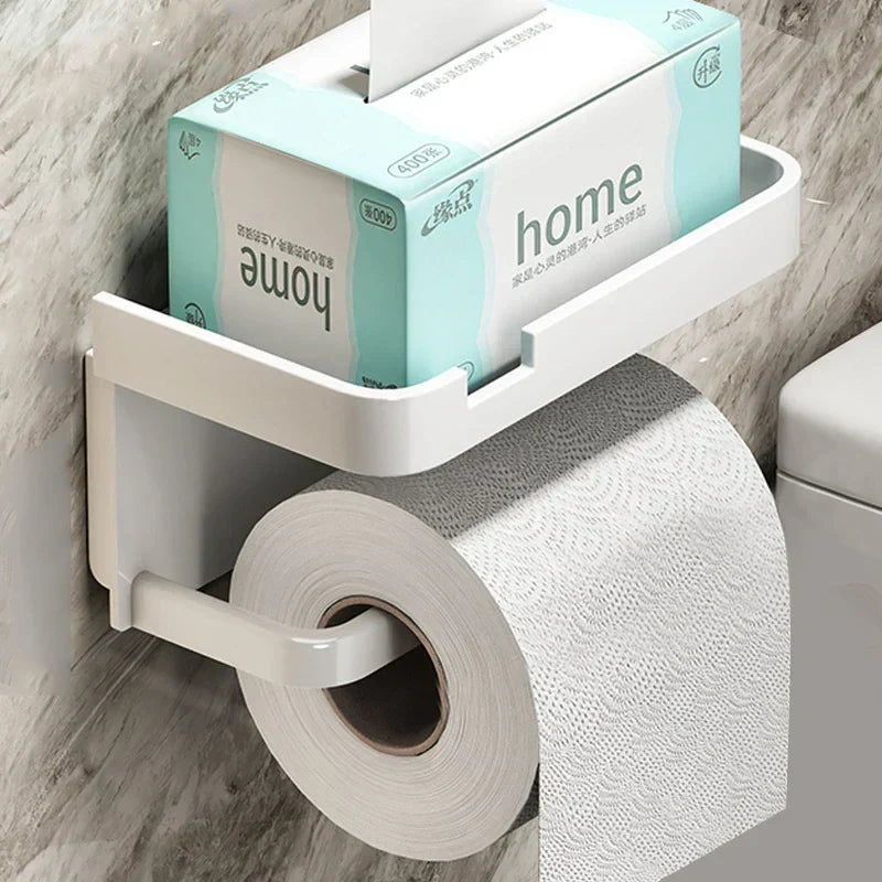 Toilet Paper Holder Wall-Mount Integrated Shelf