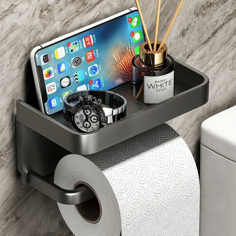 Toilet Paper Holder Wall-Mount Integrated Shelf
