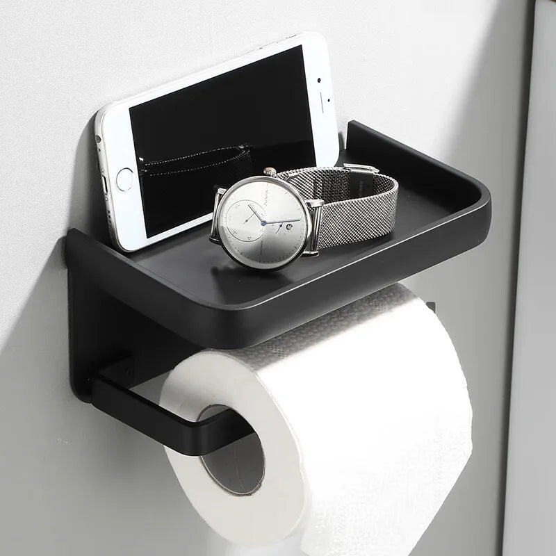 Toilet Paper Holder Wall-Mount Integrated Shelf