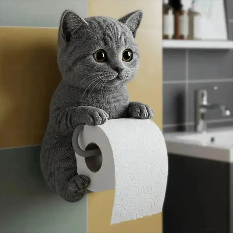 Toilet Paper Holder Wall-Mounted 3D Cat Moisture-Resistant Resin