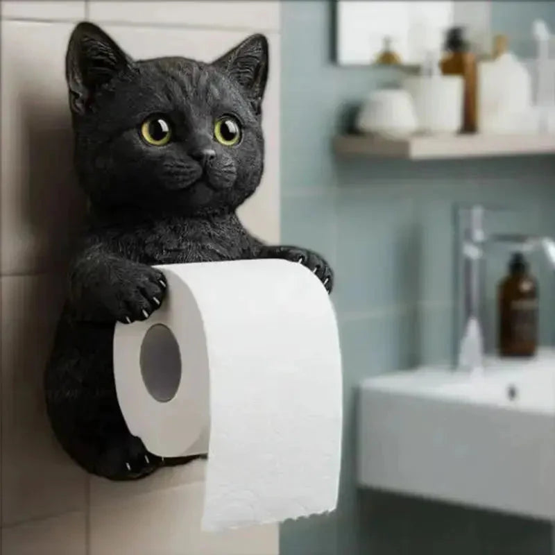 Toilet Paper Holder Wall-Mounted 3D Cat Moisture-Resistant Resin