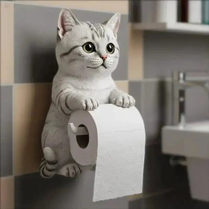 Toilet Paper Holder Wall-Mounted 3D Cat Moisture-Resistant Resin
