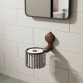 Toilet Paper Holder Wall-Mounted Drill-Free Suction Walnut & Metal