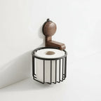Toilet Paper Holder Wall-Mounted Drill-Free Suction Walnut & Metal