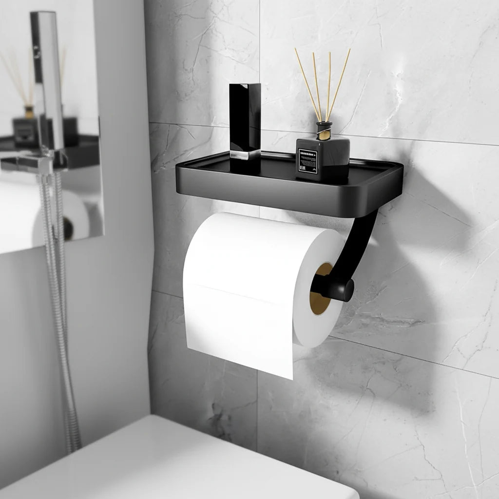 Toilet Paper Holder Wall-Mounted Shelf Drill-Free