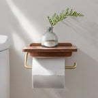 Toilet Paper Holder Wall-Mounted Solid Walnut Shelf