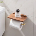 Toilet Paper Holder Wall-Mounted Solid Walnut Shelf