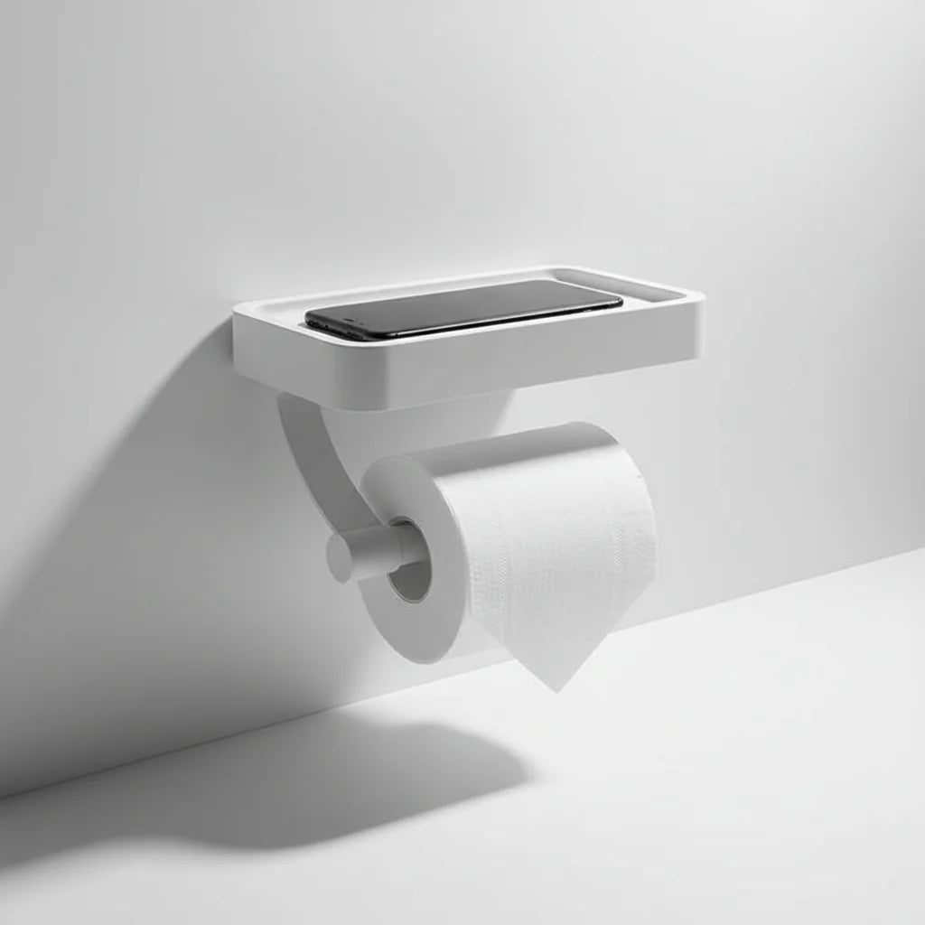 Toilet Paper Holder Wall-Mounted Stainless Steel Integrated Shelf