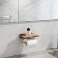 Toilet Paper Holder Wall-Mounted Walnut Shelf & Gold Rod