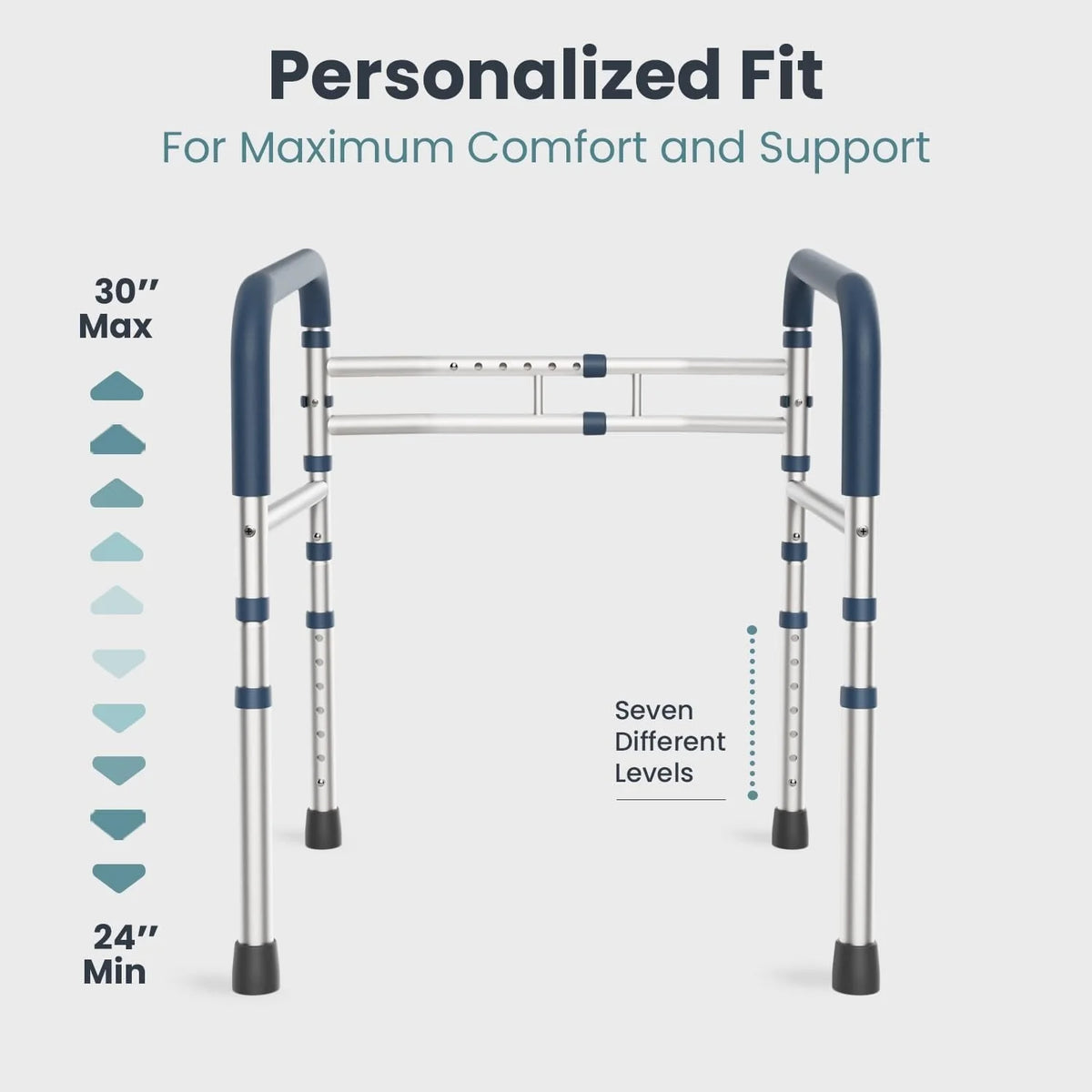 Toilet Safety Rails Adjustable Foldable 350 Lb Capacity
