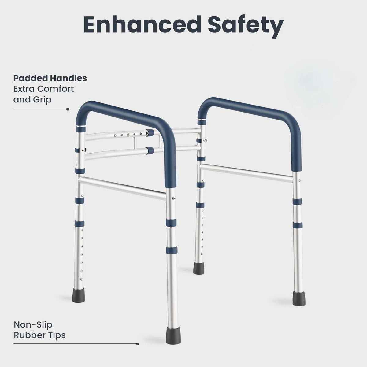 Toilet Safety Rails Adjustable Foldable 350 Lb Capacity