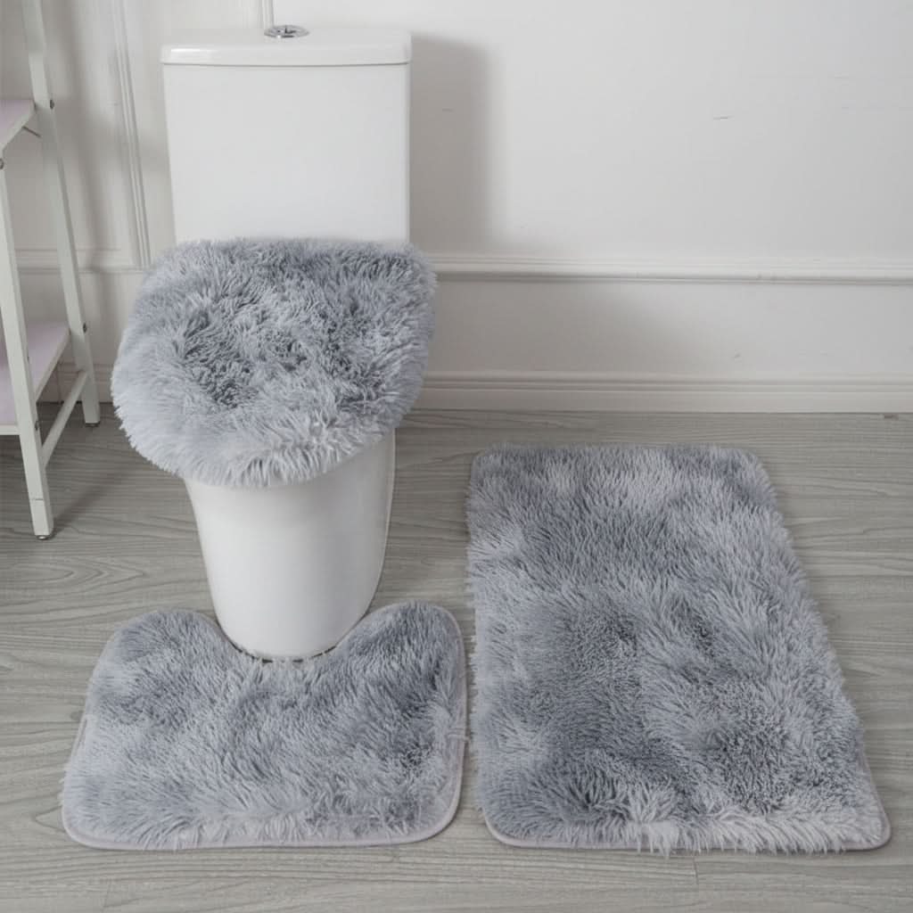 Toilet Seat Cover & Bath Mat Set Plush Microfiber Non-Slip