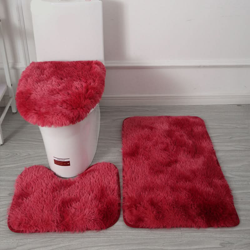 Toilet Seat Cover & Bath Mat Set Plush Microfiber Non-Slip
