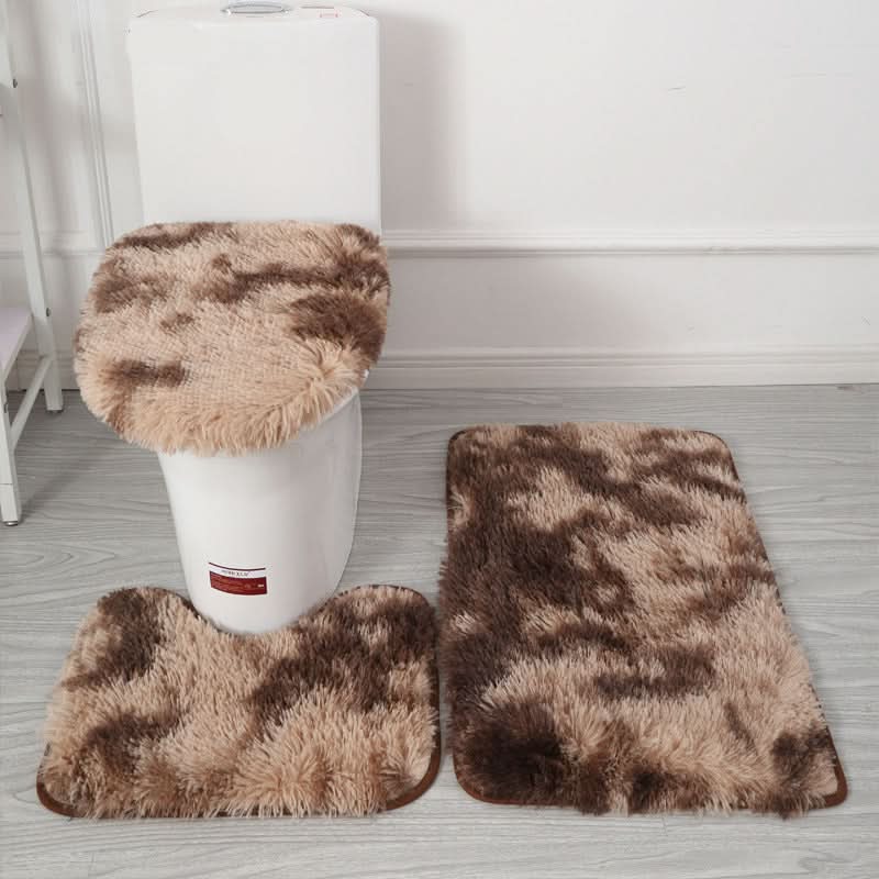 Toilet Seat Cover & Bath Mat Set Plush Microfiber Non-Slip