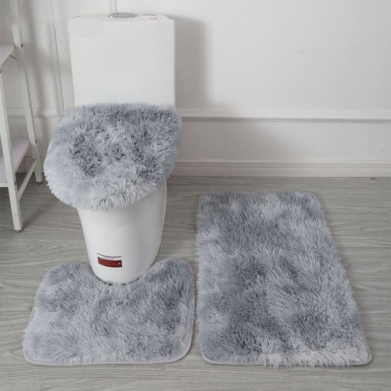 Toilet Seat Cover & Bath Mat Set Plush Microfiber Non-Slip