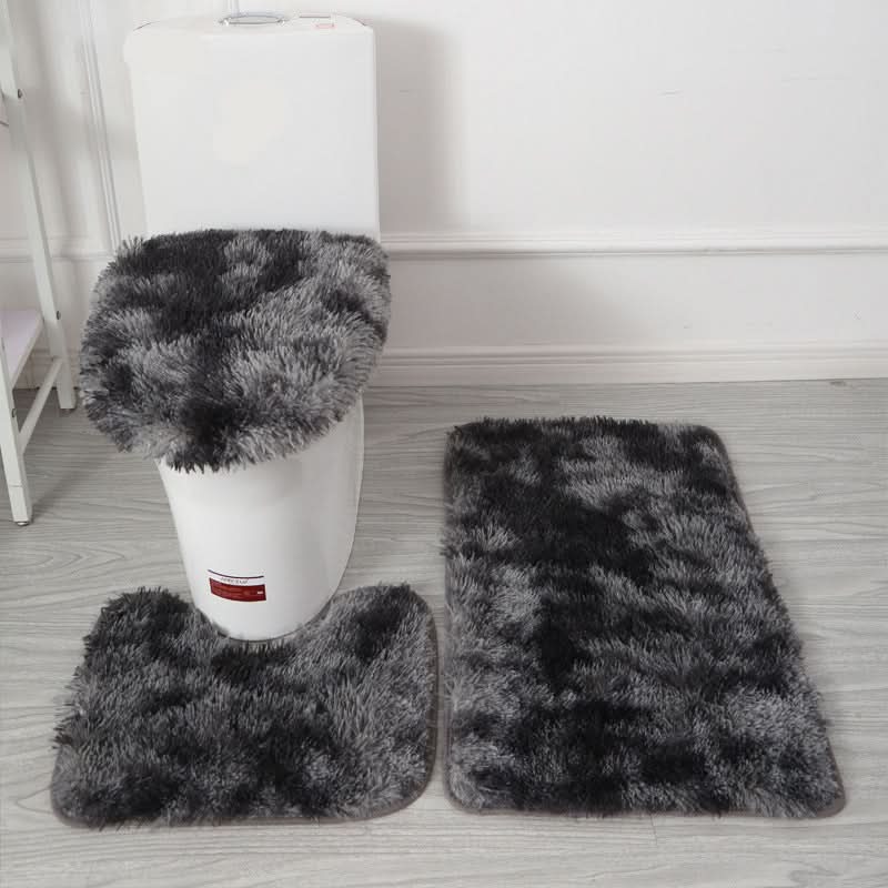 Toilet Seat Cover & Bath Mat Set Plush Microfiber Non-Slip