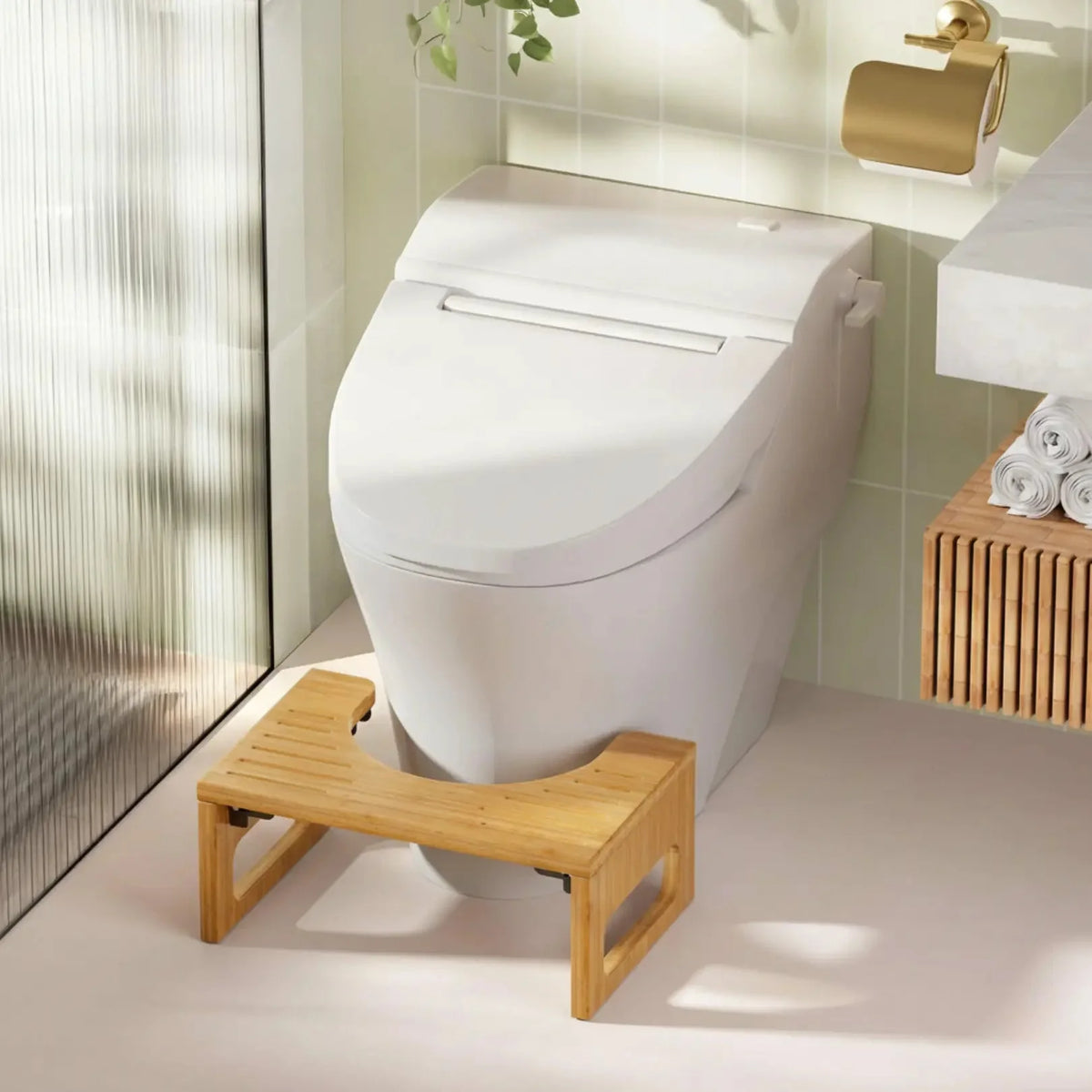 Toilet Stool Foldable Bamboo Anti-Slip Strips