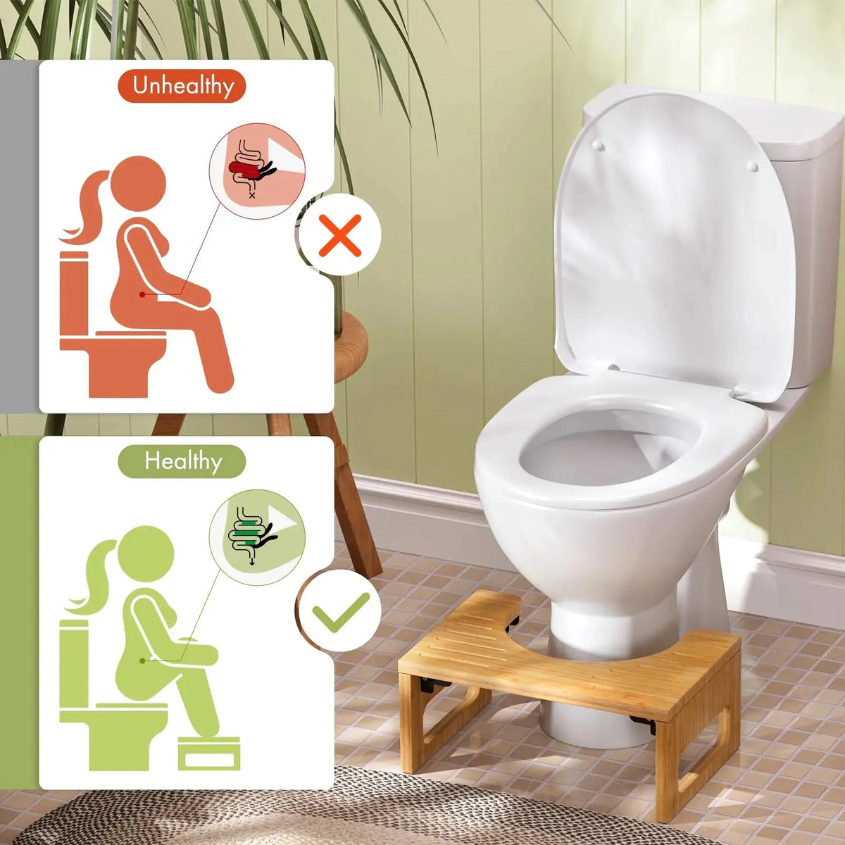 Toilet Stool Foldable Bamboo Anti-Slip Strips