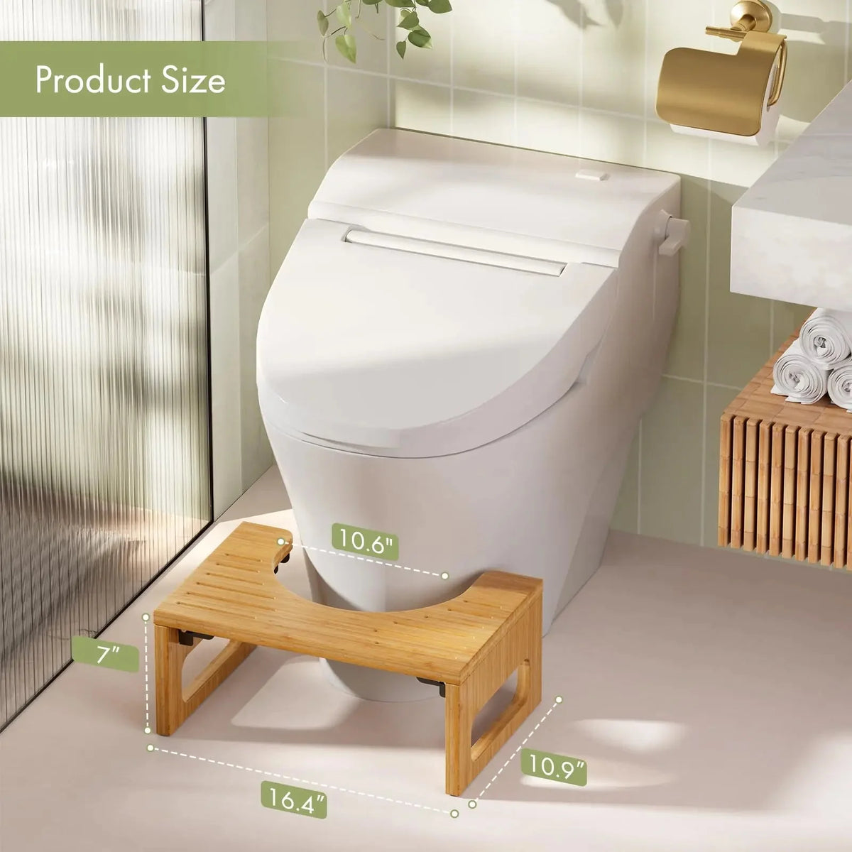 Toilet Stool Foldable Bamboo Anti-Slip Strips