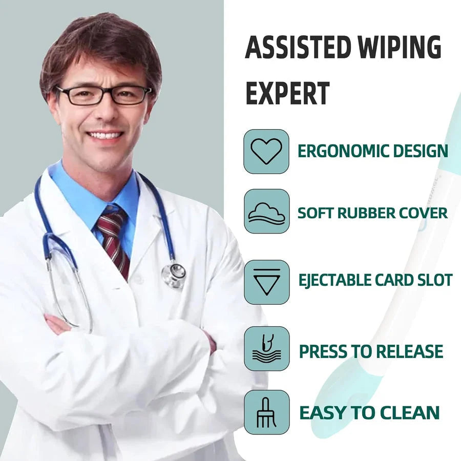 Toilet Wiping Aid 15 Inch Ergonomic Handle Push-Button Release